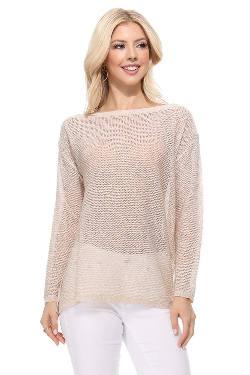 See-Through Boat Neck Knit Top 