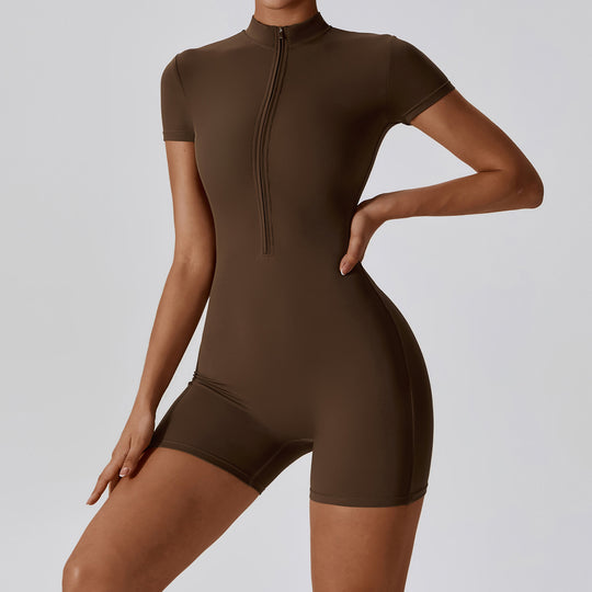 Zip-Front Short Sleeve Bodycon Romper