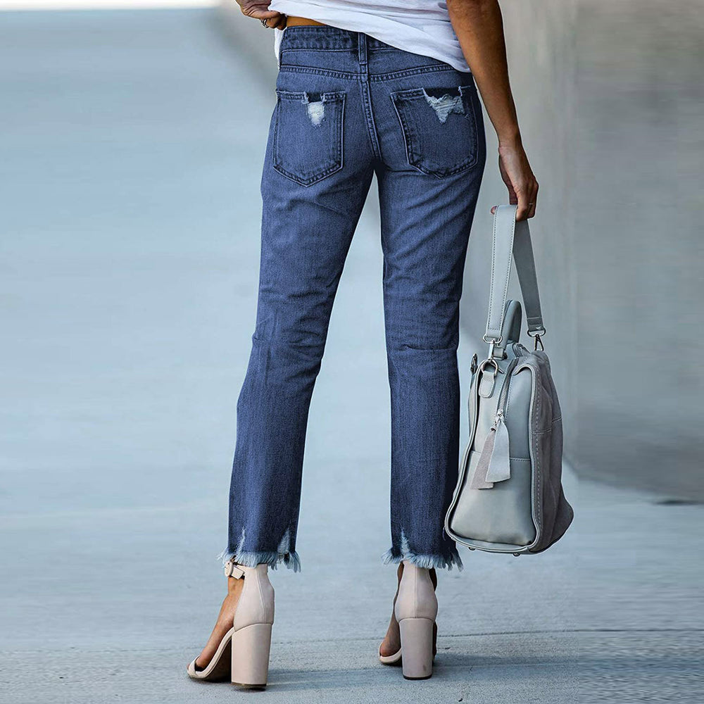 Distressed Straight-Leg Jeans