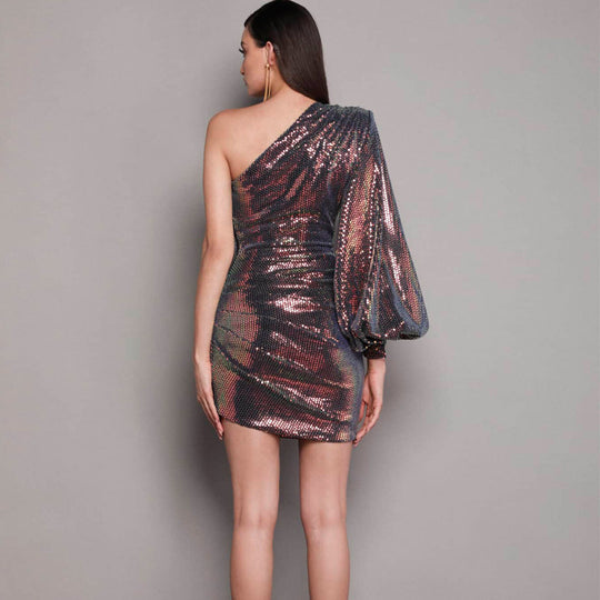 One-Shoulder Sequin Mini Dress