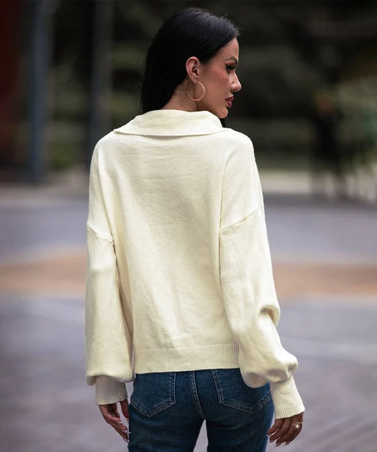 Contrast Trim Tie Neck Knit Top