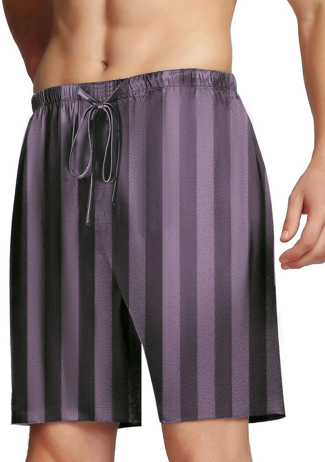 Men'S Satin Pajama Boxer Shorts with Elastic Waistband, Pants S-4XL