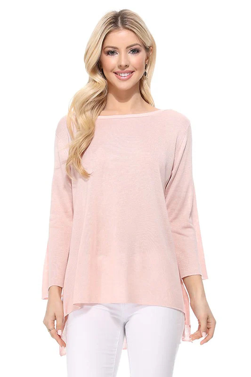 Semi See-Through Boat Neck Hi-Low Knit Top