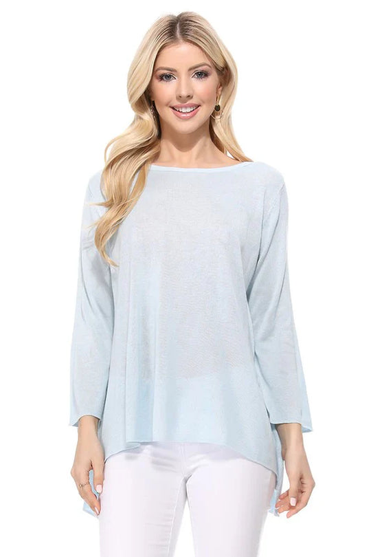 Semi See-Through Boat Neck Hi-Low Knit Top