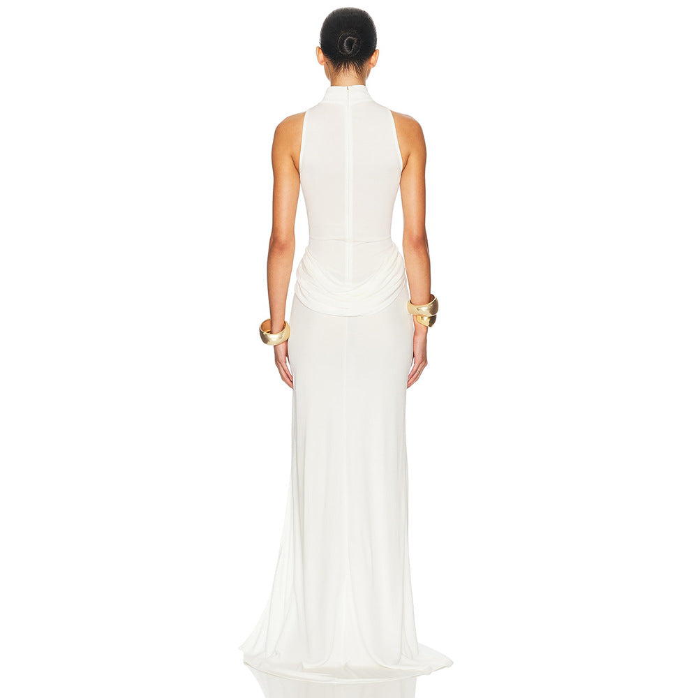 High Neck Sleeveless Maxi Dress with Thigh Slit