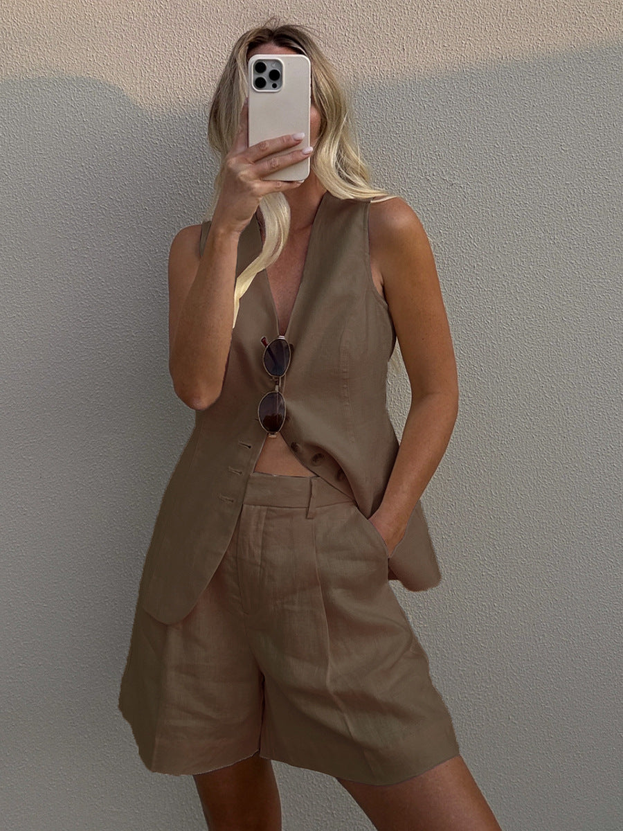 Sleeveless Vest and Shorts Set