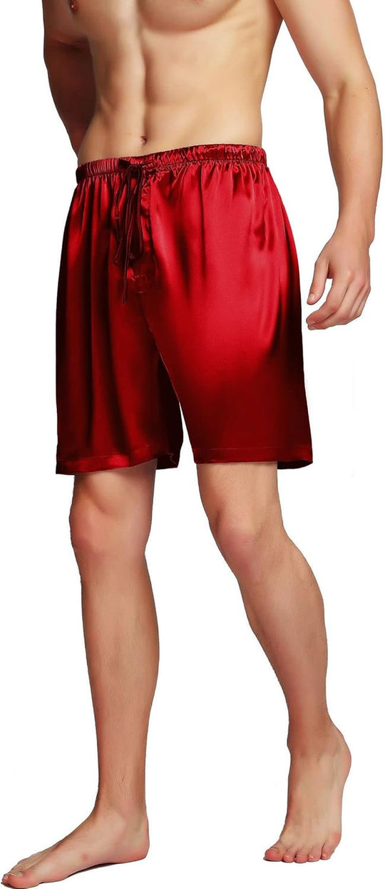 Men'S Satin Pajama Boxer Shorts with Elastic Waistband, Pants S-4XL