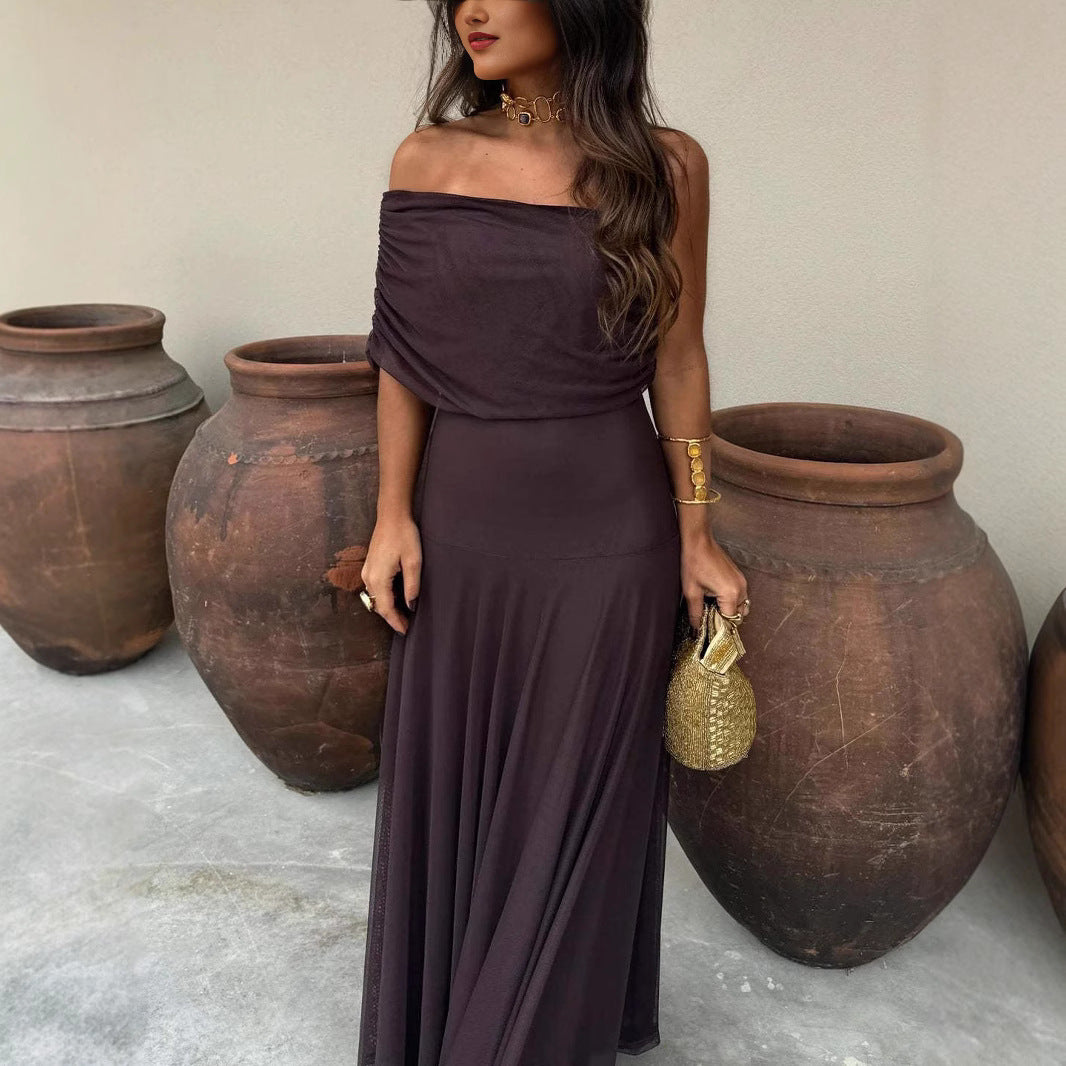 Off-Shoulder Draped Maxi Dress