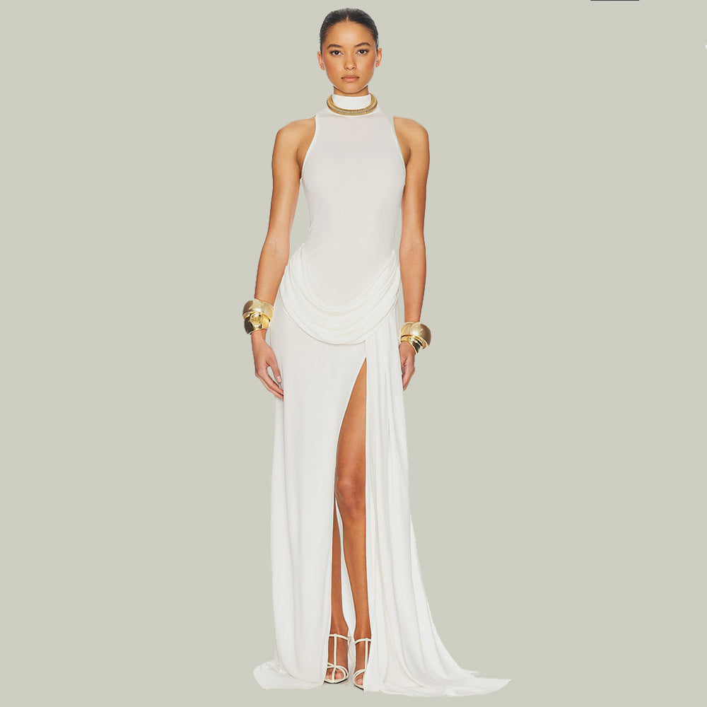 High Neck Sleeveless Maxi Dress with Thigh Slit