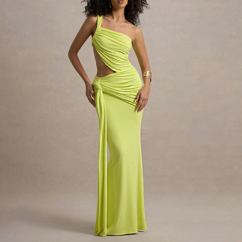 One-Shoulder Cutout Draped Gown