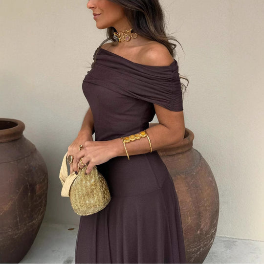 Off-Shoulder Draped Maxi Dress