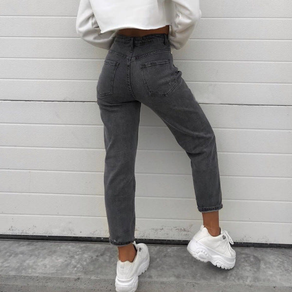 High-Waisted Straight-Leg Jeans