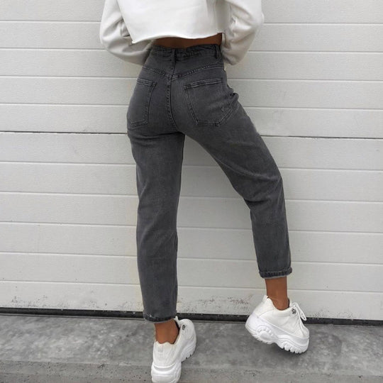 High-Waisted Straight-Leg Jeans