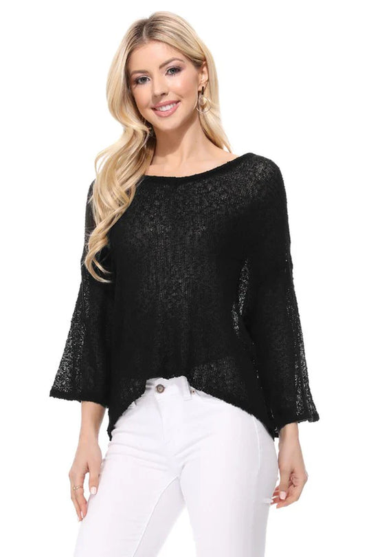 Open Back Sheer Stretch Knit Top