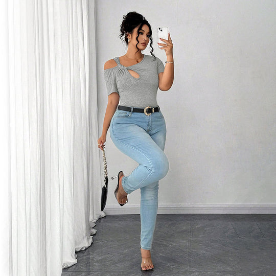 Grey Asymmetric Cut-Out Knot Top