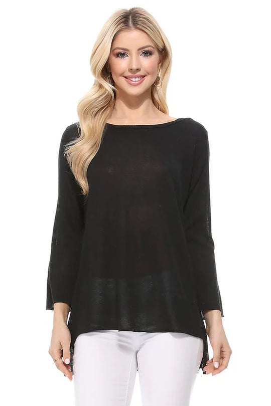 Semi See-Through Boat Neck Hi-Low Knit Top