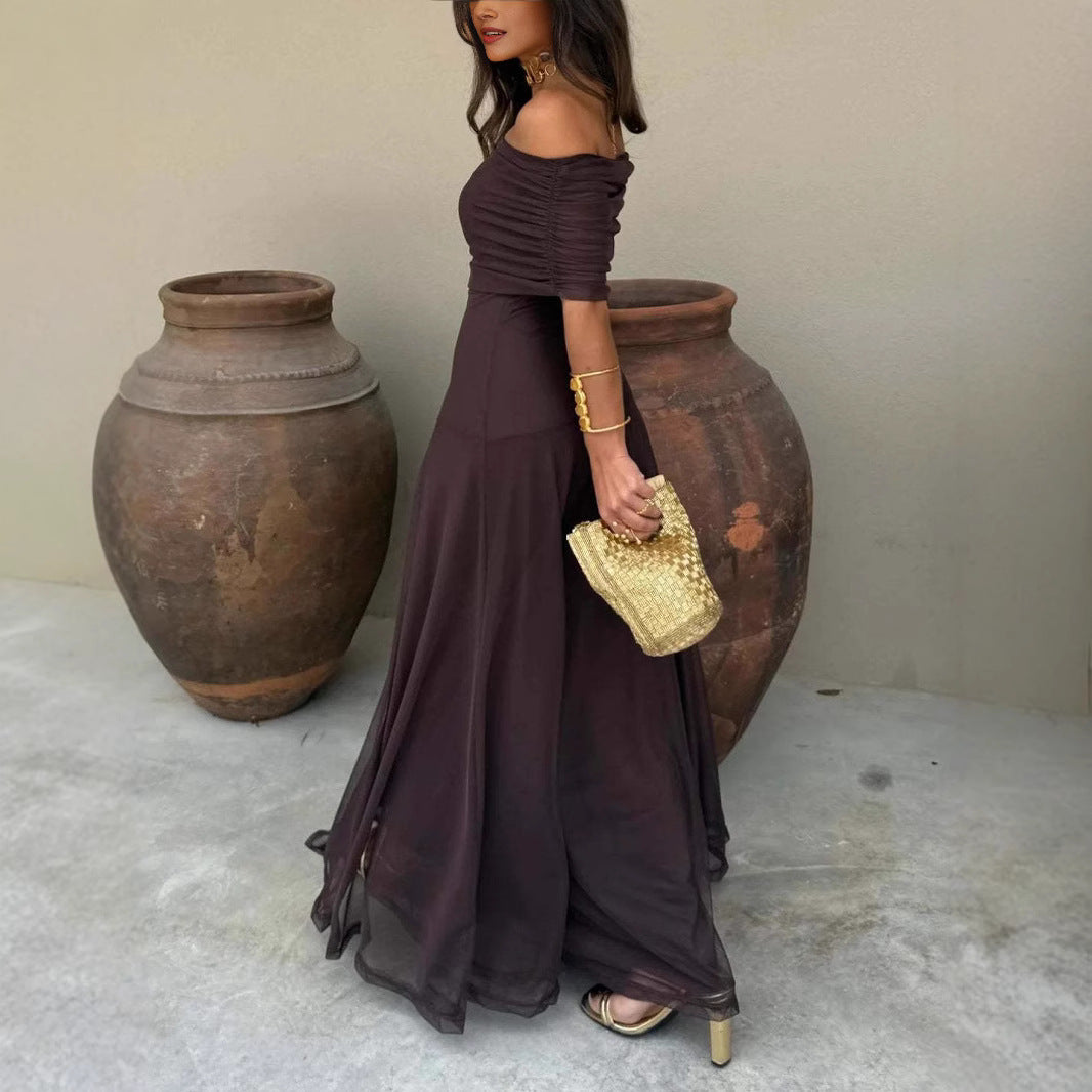 Off-Shoulder Draped Maxi Dress