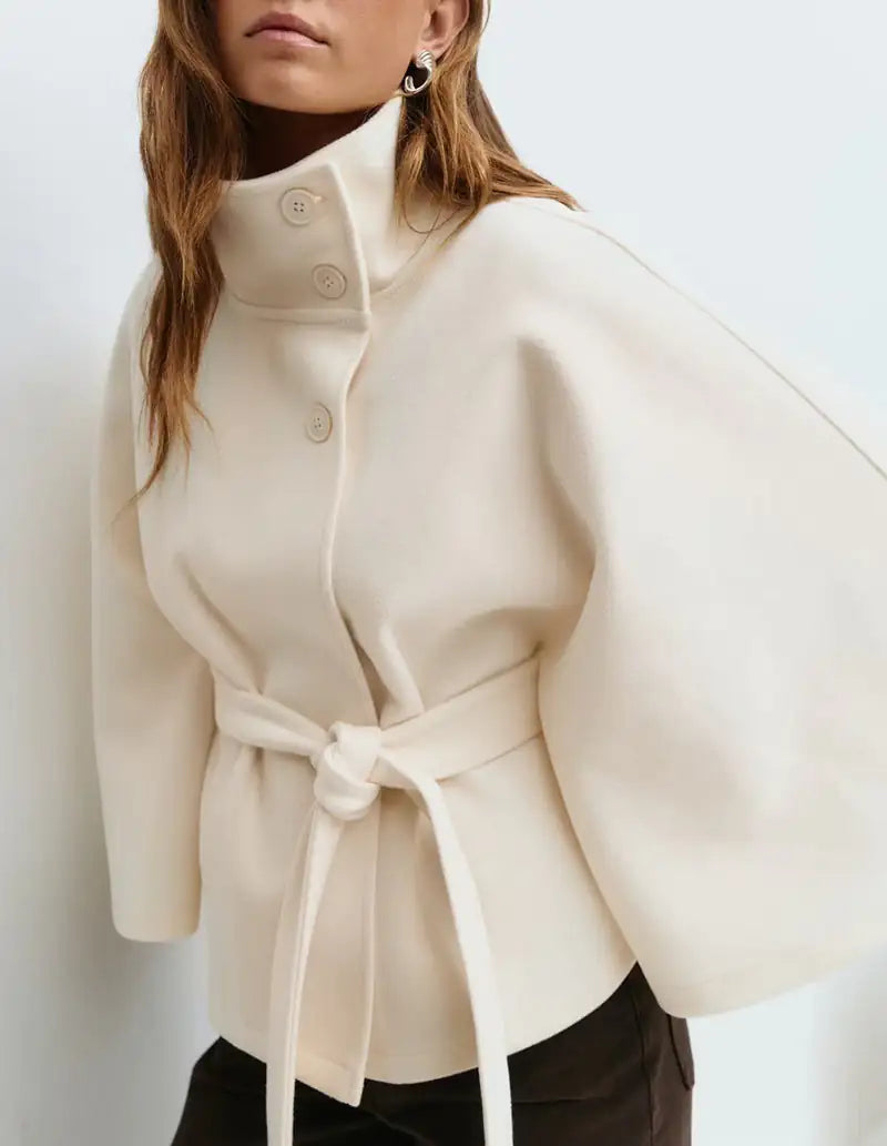 Batwing Sleeve Coat With Belt