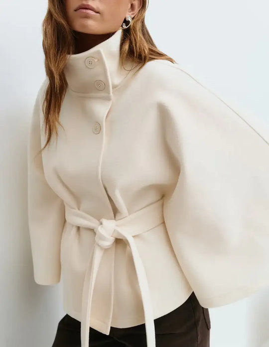 Batwing Sleeve Coat With Belt