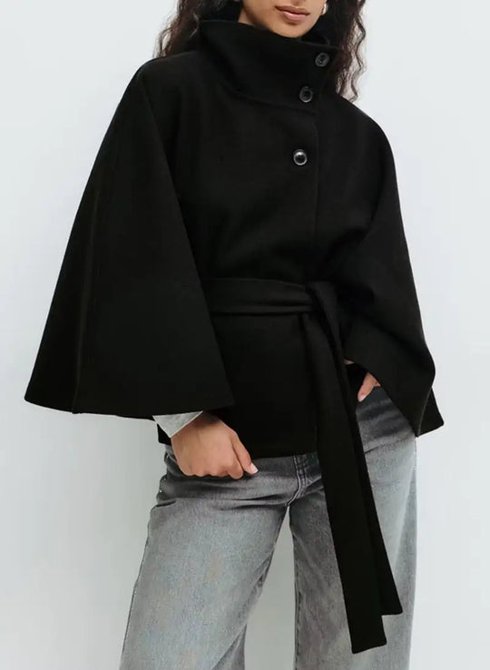 Batwing Sleeve Coat With Belt
