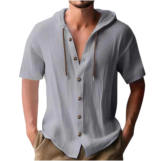 Cotton Linen Hooded Button Down