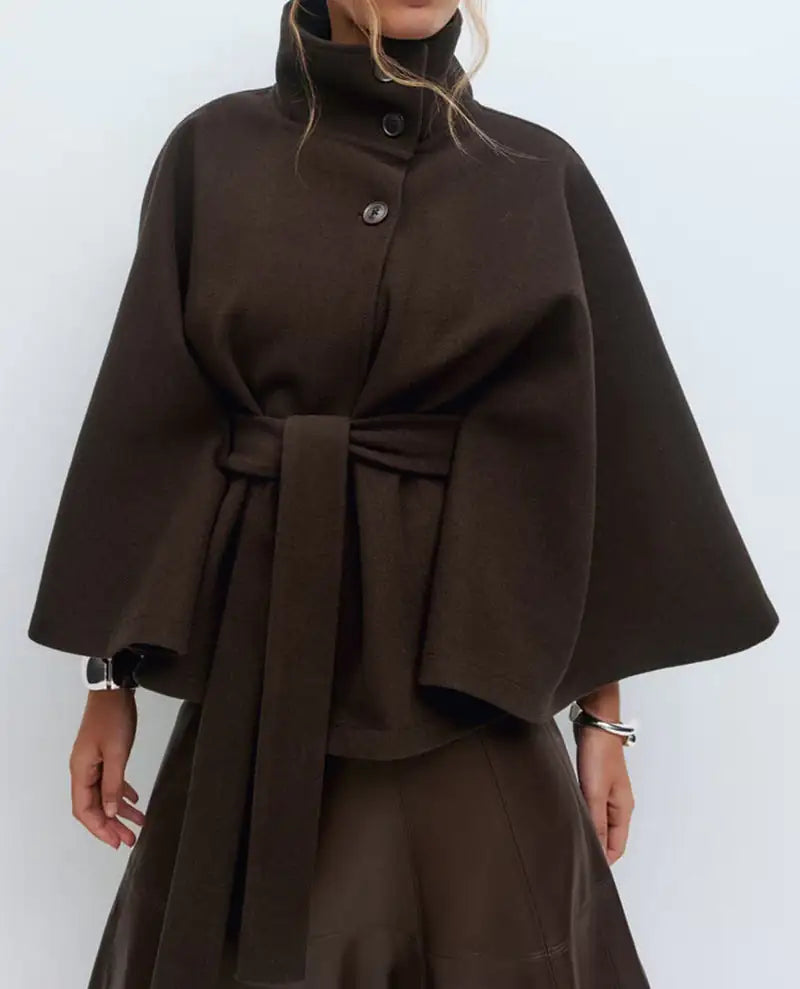Batwing Sleeve Coat With Belt