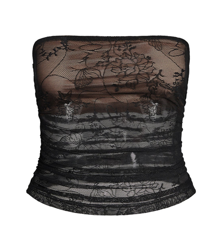 Black Sheer Lace Strapless Tube Top