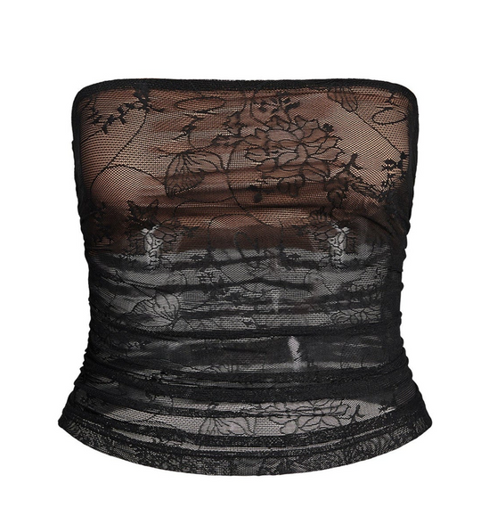 Black Sheer Lace Strapless Tube Top