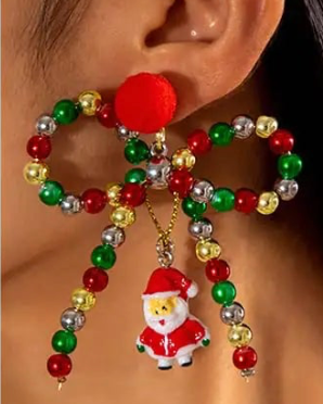 Beaded Bow Tie Dangle Christmas Earrings