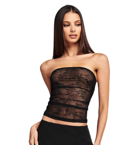 Black Sheer Lace Strapless Tube Top