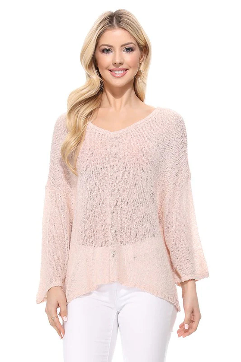 Open Back Sheer Stretch Knit Top