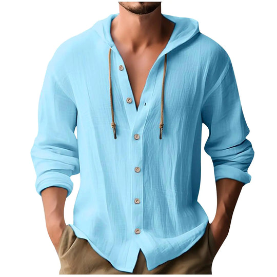 Cotton Linen Hooded Button Down