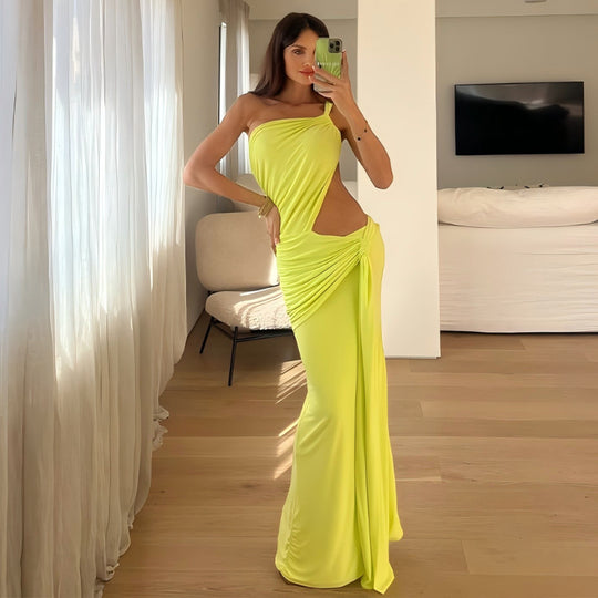 One-Shoulder Cutout Draped Gown