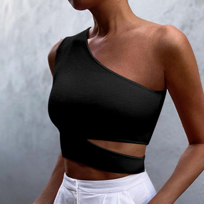 White One-Shoulder Cut-Out Crop Top