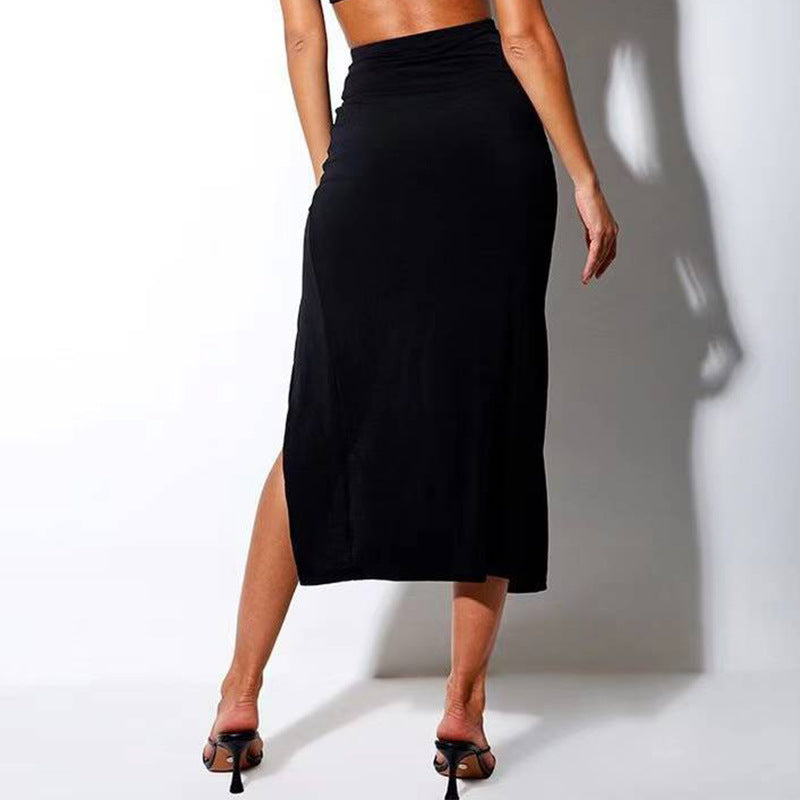 Black High-Slit Midi Skirt