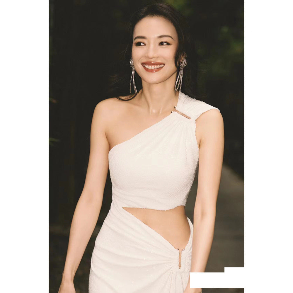 One-Shoulder Black Cut-Out Dress
