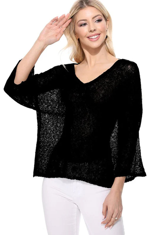 Open Back Sheer Stretch Knit Top