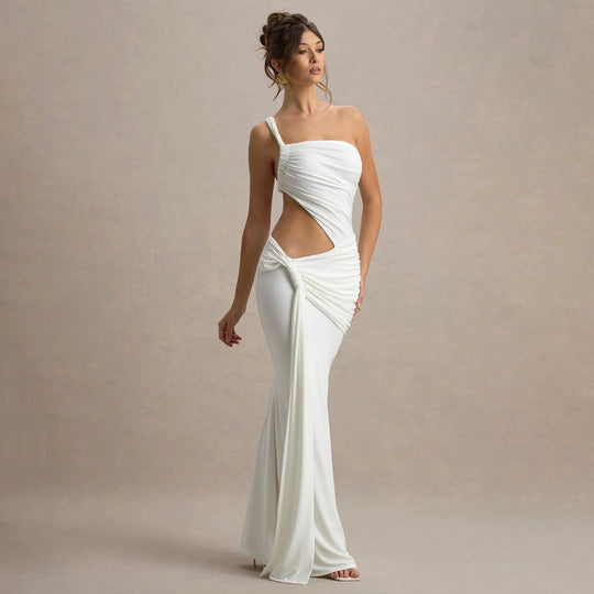 One-Shoulder Cutout Draped Gown