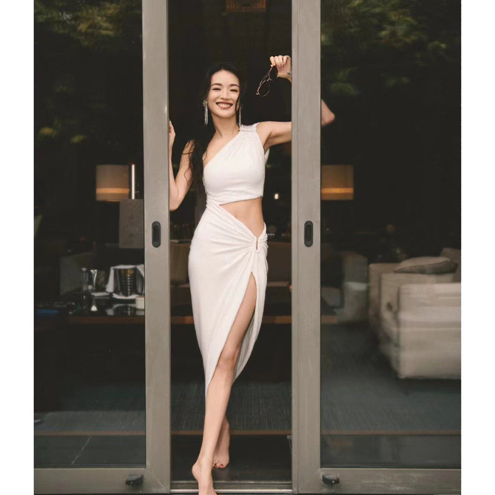 One-Shoulder Black Cut-Out Dress