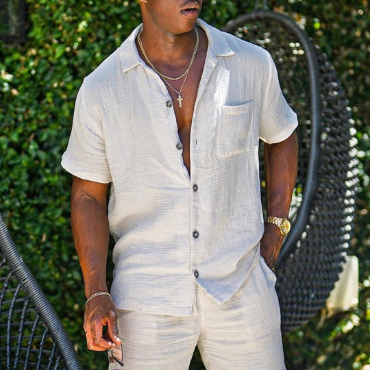 Cotton and linen short-sleeved loose fit