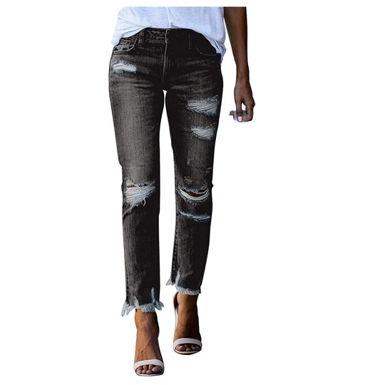 Distressed Straight-Leg Jeans