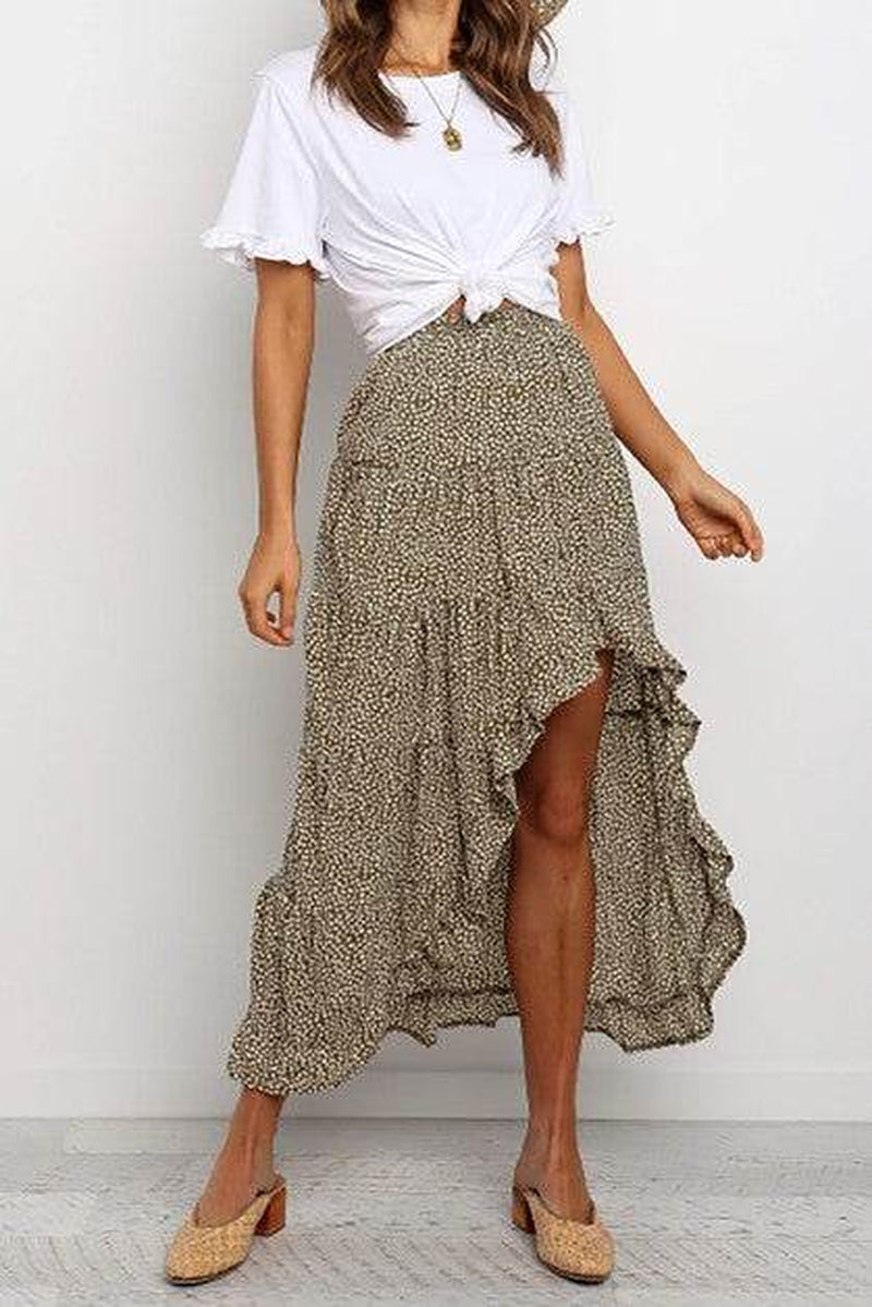 Boho Floral Print Midi Skirt 