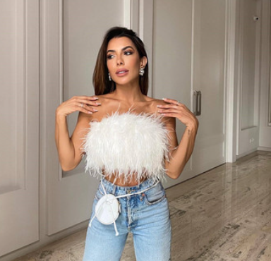 Black Feather Strapless Crop Top