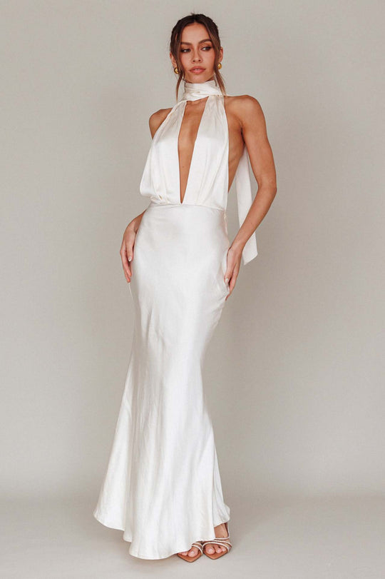 Satin Halter Maxi Dress with Scarf Tie