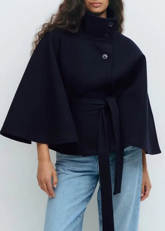 Batwing Sleeve Coat With Belt