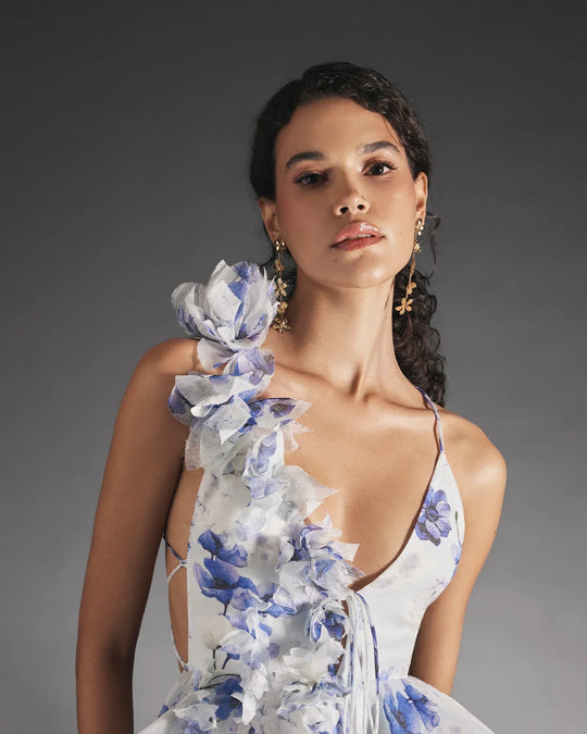 Floral Ruffle Layered Mini Dress with Plunge Neckline