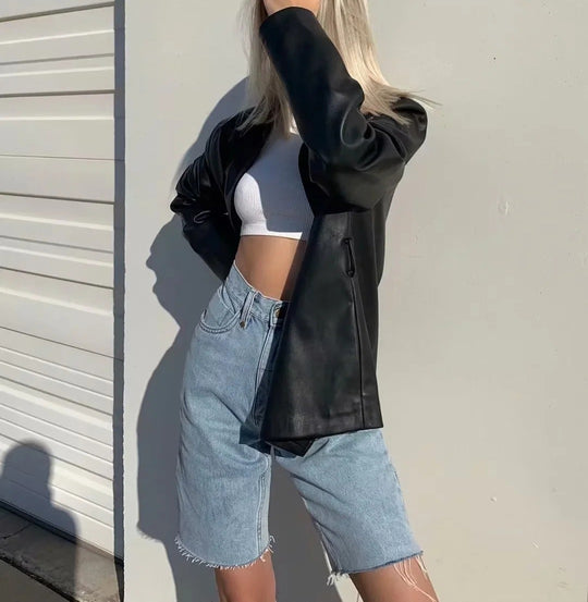 High-Waist Bermuda Denim Shorts